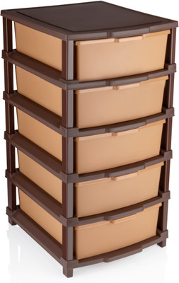 Pinkwhale 5 Compartments Plastic Modular Drawer(Brown)