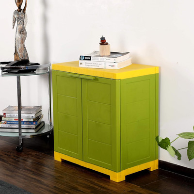 KHISKOLI BRAND 2 Compartments Plastic Cupboard(Green, Yellow)