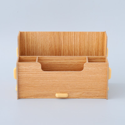 UMAI 4 Compartments MDF wood Stationery rack stand with One Bottom Drawer for office/home(Brown)