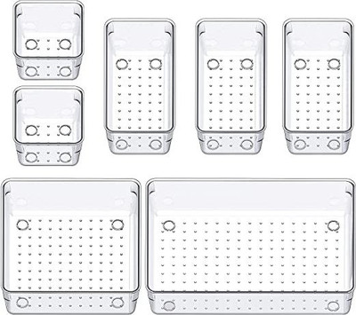 Kienlix 7 Compartments Plastic Desk Drawer Organizer Trays Various Size Bathroom Organizer Storage Tray(clear)