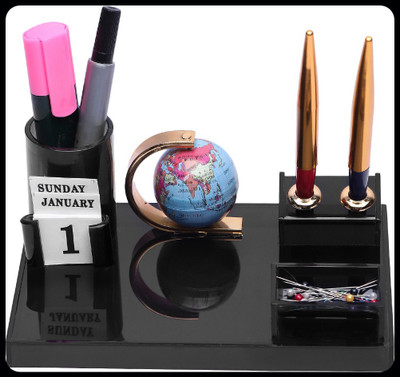 PANKU 4 Compartments Acrylic Pen stand(Smoke Black)