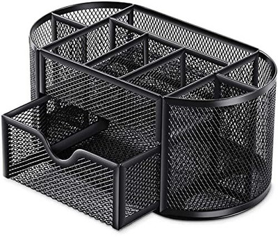 Wolpin 9 Compartments Metal Pen Stand(Black)