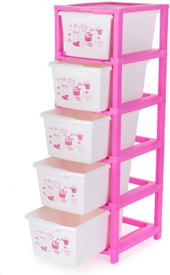 Pinkwhale 5 Compartments Plastic Printed Modular Drawer(Pink)