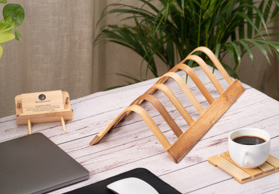 Bamboostan 6 Compartments Bamboo Book Stand(Beige)