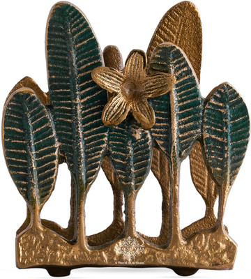IndianArtVilla 1 Compartments Brass Finish Gold Green Brass Finish Green Leaf Design Decorative Napkin Tissue Holder – Luxurious Table(Gold, Green)