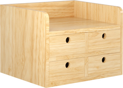 GOSHU 4 Compartments Bamboo Desk Organizer with Drawers | Multi-Purpose Wooden Tabletop Storage Box(Natural)