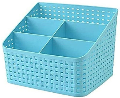 KARTUNBOX 5 Compartments Plastic Cosmetics Makeup Kitchen Storage Box Holder(Blue)