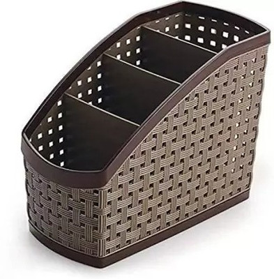 BANISTROKES 4 Compartments Plastic Desk Organizers(Brown)