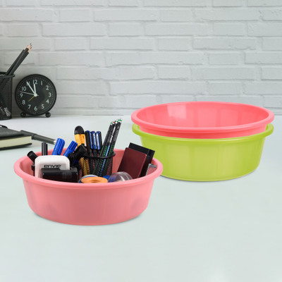 KUBER INDUSTRIES 3 Compartments Plastic Desk Organizer(Green & Pink & Light Pink)