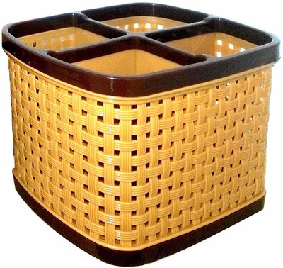 PuthaK 4 Compartments Plastic Kitchen Utensil Holder, Spoon, Knife Stand and Multipurpose Desk Organiser(Brown)