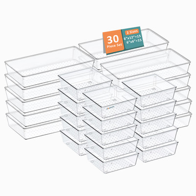 HOMESTIC by Kuber Industries 30 Compartments Plastic Drawer Organizers(Transparent)
