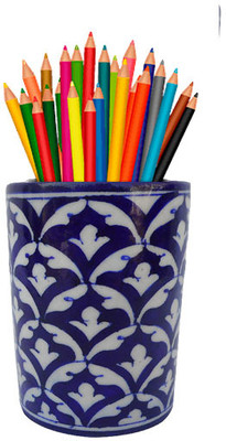 om craft villa 1 Compartments Ceramic Blue Art Pottery Decorative Pen/Pencil Holder(Blue)