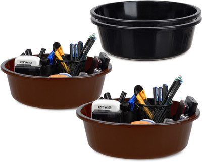 KUBER INDUSTRIES 4 Compartments Plastic Desk Organizer(Black, Brown)