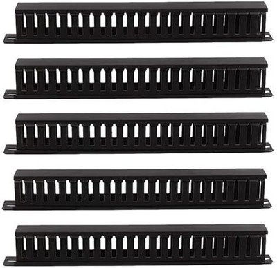 RAREGEAR 1 Compartments Metal, PVC Metal, Metal and PVC 1U 22 Slot Rack Mount Horizontal Cable Manager - 5 Pack(Black)
