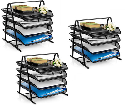 VeleSolv 4 Compartments Metal File Organizer(Black)