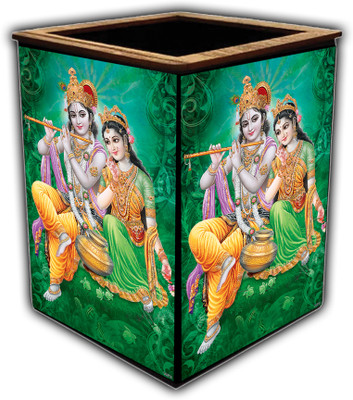 pnf 1 Compartments wooden Colourful Wooden Pen Stand with photo of Radha Krishna -14612(Multicolor)