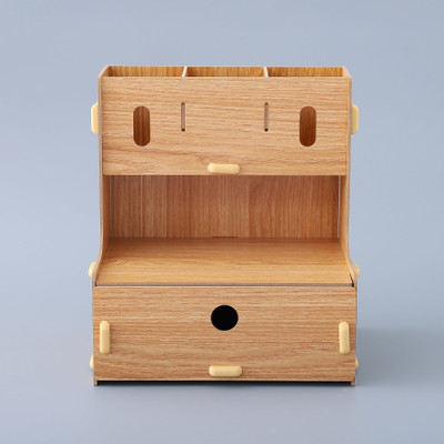 UMAI 3 Compartments MDF wood Stationery rack stand with One Bottom Drawer for office/home(Brown)