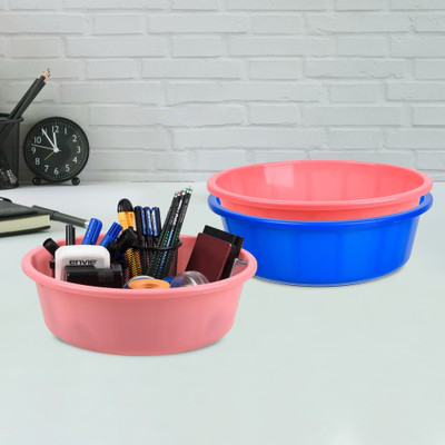 KUBER INDUSTRIES 3 Compartments Plastic Desk Organizer(Blue & Pink & Light Pink)