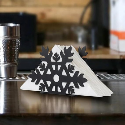 ALMADINAART 1 Compartments iron Snowflake Design Napkin Holder(Black)