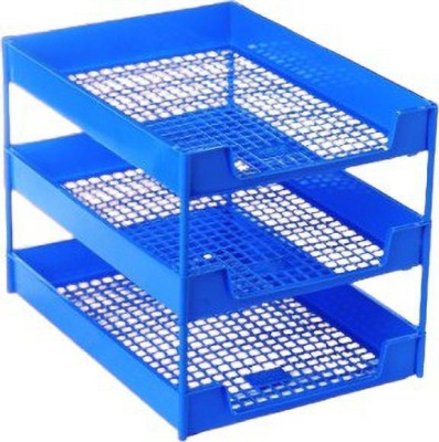 Soni Officemate 3 Compartments Plastic office tray(Plastic Office Stationery 3 Layer Plastic Office Files Organizer Tray-Blue)