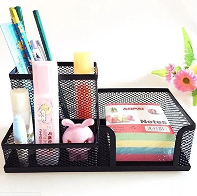 Maahixa 3 Compartments Steel Desk Organizer Mesh Collection Pen Holder(Black)