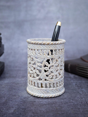 Samrah 1 Compartments Stone Pen Stand(White)