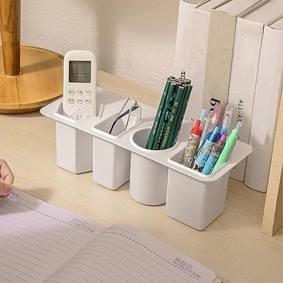 divinezon 4 Compartments plastic Desk Organizer | Multi-Compartment Storage for Pens, Pencils & Office Supplies(White)