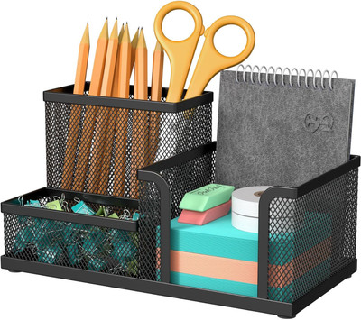hirva creation 3 Compartments Powder-Coated Steel Mesh Multi-compartment Desktop Organizer(Black)