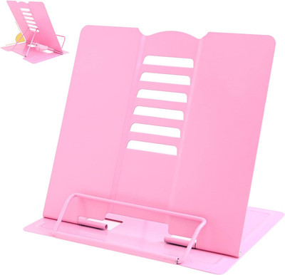 befunky 1 Compartments Metal Desktop Book Stand Holder for Reading Hands Free, Durable Metal Adjustable(Pink)