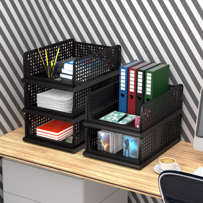KUBER INDUSTRIES 5 Compartments Plastic Desk Organizers(Black)