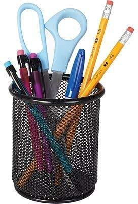 SkyFurnish 1 Compartments Metal Mesh Stylish Metal Mesh Pen Stand | Durable Round Desk Organizer for Study & Office(Black)