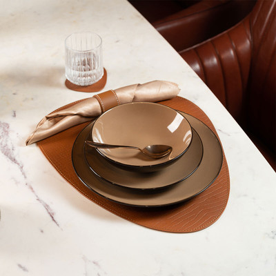 Three Sixty 1 Compartments Leather Placemats Set of 4(Tan)