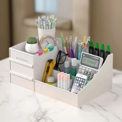 Charmpeak 7 Compartments Practical Plastic Drawer Box for Desk & Beauty Storage Drawer organizer box(White)
