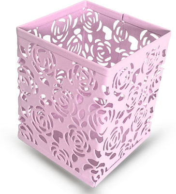 APEX MEDIA AND MARKETING INDIA 1 Compartments Metal Pen / Pencil Holder Square Floral Cut Desk Organizer(Pink)