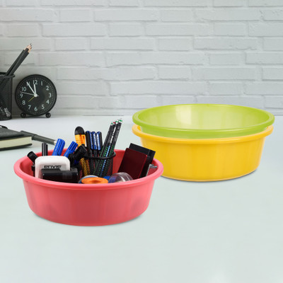 KUBER INDUSTRIES 3 Compartments Plastic Desk Organizer(Yellow & Green & Pink)