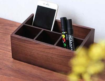 Fia International 4 Compartments Wood 1 Desktop Storage Organizer Caddy Holder(Brown)