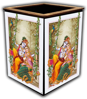 pnf 1 Compartments wooden Colourful Wooden Pen Stand with photo of Radha Krishna -1837(Multicolor)