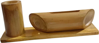 Avyukt Organics 2 Compartments Bamboo Wood Mobile Pen Holder(Brown)