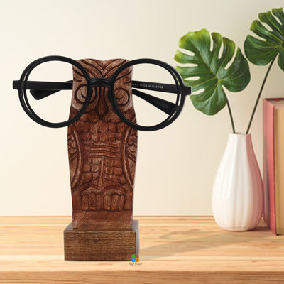 Craft Cooper 1 Compartments Wooden Handmade Specs Holder Spectacle||Wooden owl Sunglass Stand holder Portable(Brown)