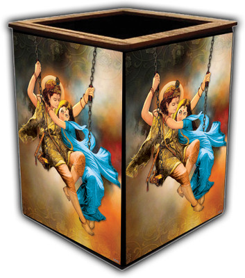pnf 1 Compartments wooden Colourful Wooden Pen Stand with photo of Radha Krishna -13730(Multicolor)