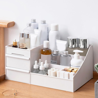 BODARMART 2 Compartments Plastic Desk Organizer(White)