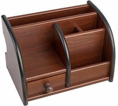 SAI CREATIONE 6 Compartments Wooden Wooden Pen Stand(Brown)