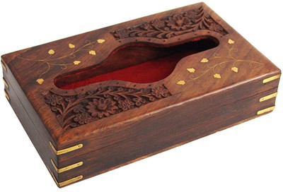 Woodenstck 1 Compartments Wooden Tissue Box(Brown)