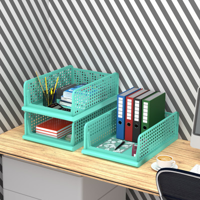 KUBER INDUSTRIES 3 Compartments Plastic Desk Organizers(Pista Green)