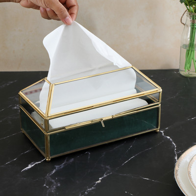 The Home Co 1 Compartments Leatherette & Wood Tissue Holder(Green)