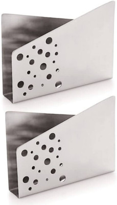 Fably 2 Compartments Stainless Steel 2 pcs Tissue Paper Napkin Holder Useful for Office Kitchen Dining Table holder(Silver)