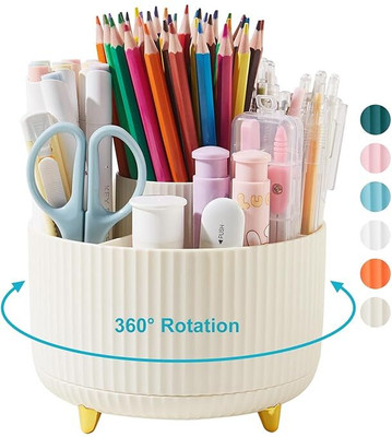 CountryLink 5 Compartments ABS Plastic White 360°-Degree Rotating Multi-Functional Pen Holder, Office Desk Organizer(White)