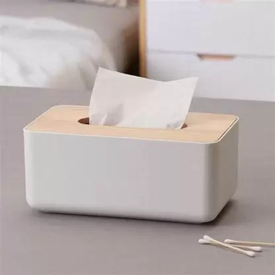 Authentic Enterprises 1 Compartments Wooden Cover Plastic Tissue Paper Napkin Holder Stand, Plastic, Wooden Tissue box holder(White)