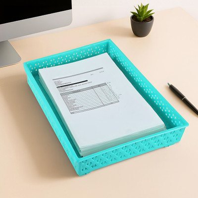 KUBER INDUSTRIES 1 Compartments Plastic Desk Organizers(Sky Blue)