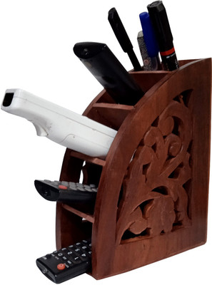 Purpledip 5 Compartments Wooden Handmade wooden remote box / holder/ organiser and beautiful carvings on the sides. Has 5 slots to accommodate 5 remotes(Brown)